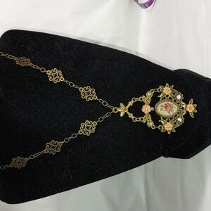 Vintage rose pendant on copper chain necklace